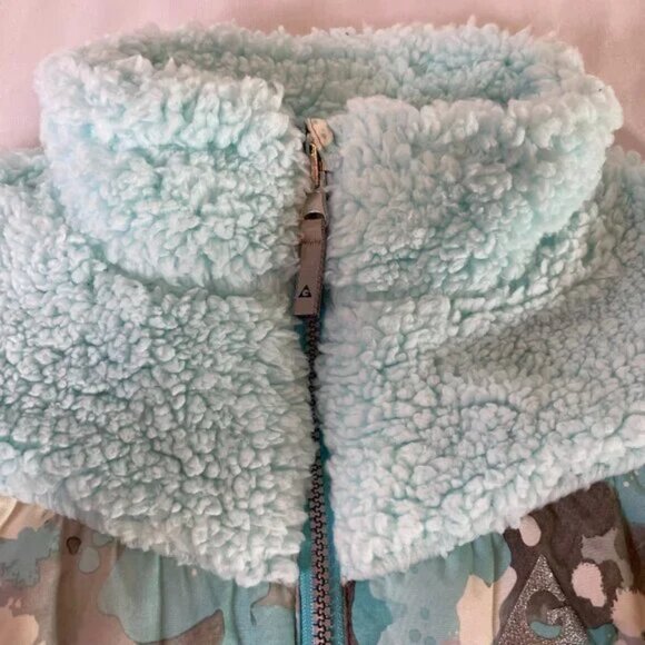 Gerry Girls M 10 / 12 Puffer Jacket Snow Camo Pattern Light Blue Gray Fleece - Picture 3 of 11